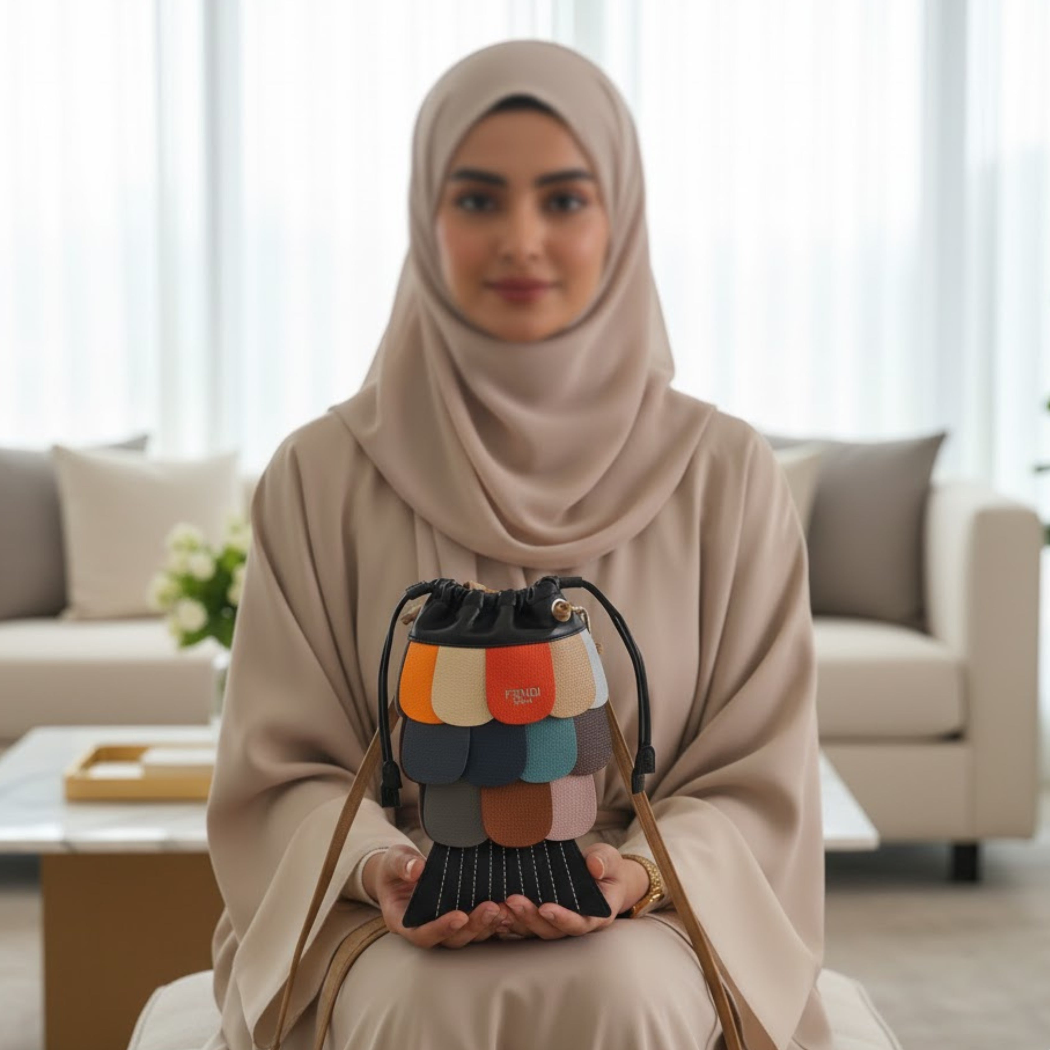 FENDI Women’s Luxury Fish Tail Handbag – Colorful Patchwork Bucket Bag | Premium Designer Fashion in Dubai